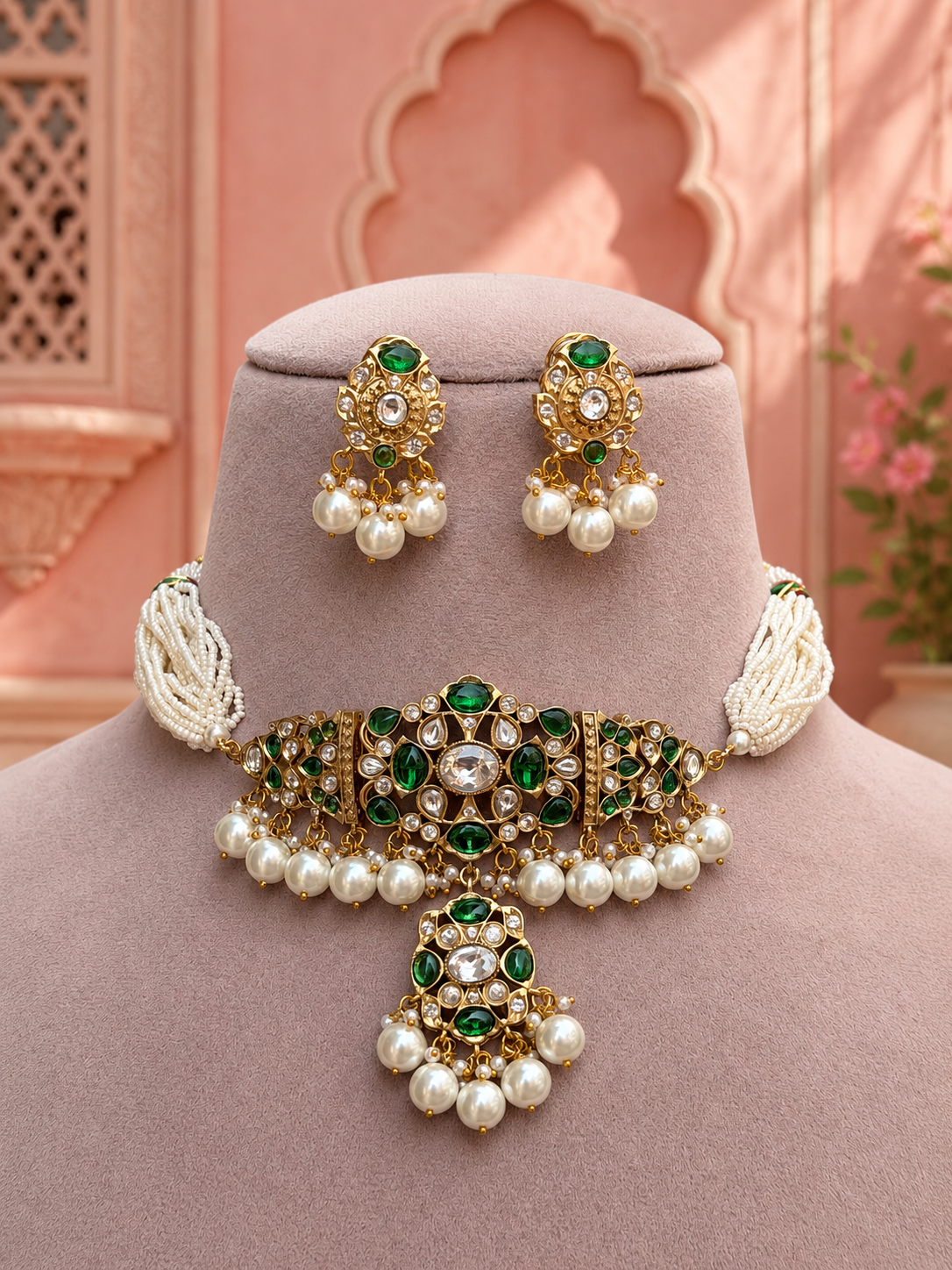 Tarulata Emerald Polki Real Looking Choker for Women for Festive and Bridal Wear