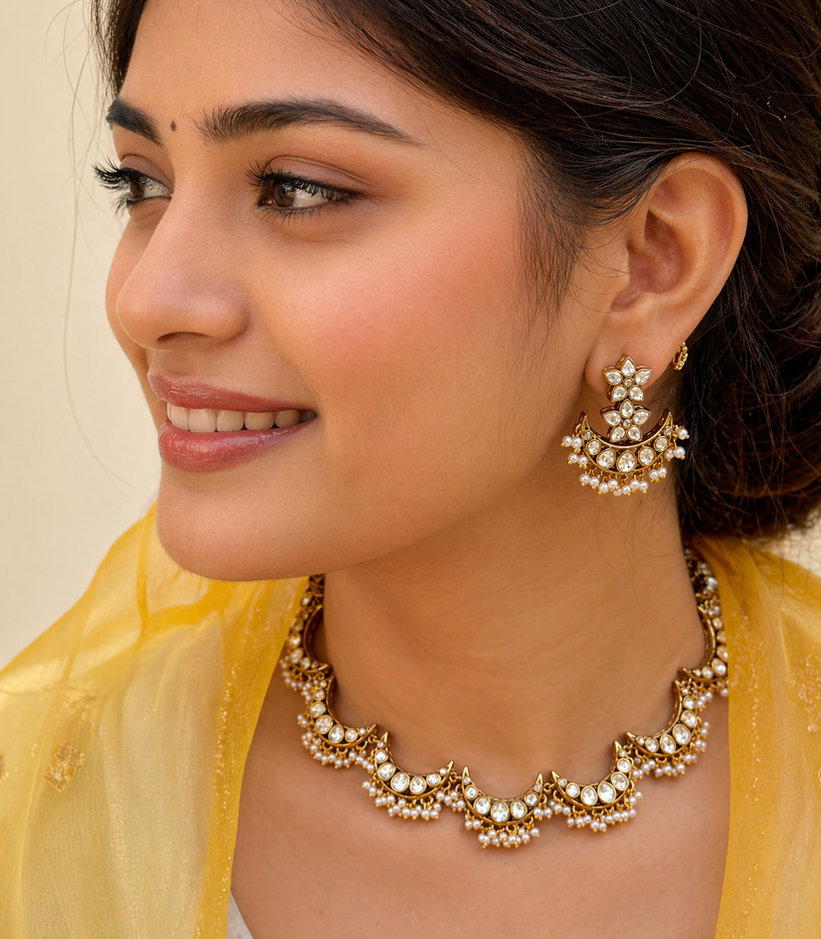 Chaand Polki & Pearl Necklace Set