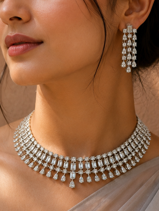 Arnaqa American Diamond Necklace Set for Women for Festive and Wedding Wear