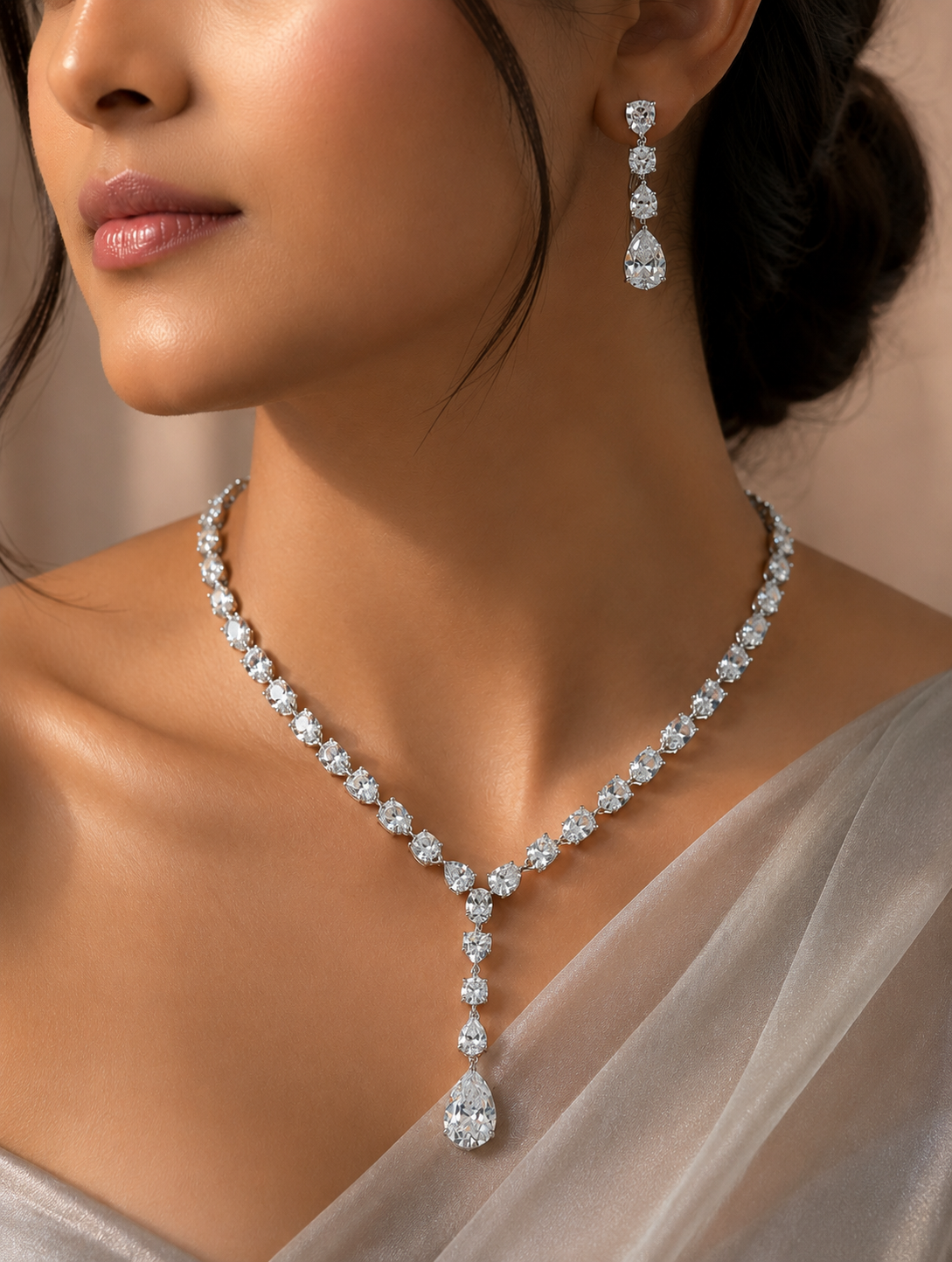 Arham American Diamond Necklace Set for Women for Festive and Wedding Wear