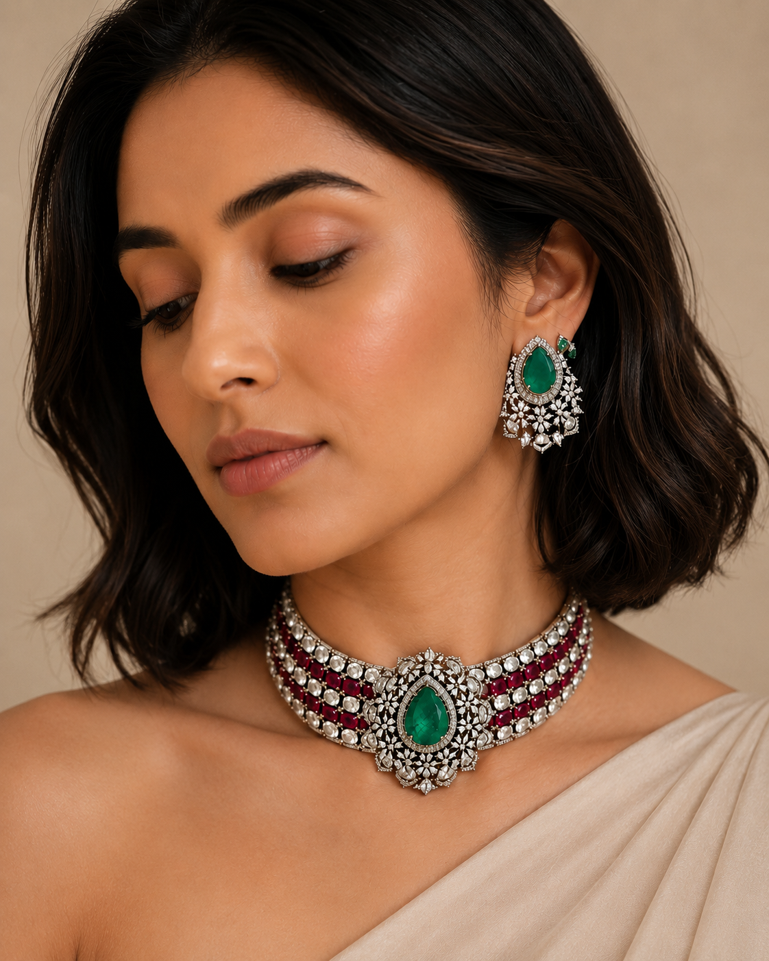 Raasha American Diamond Necklace Set for women for weddings and festive wear