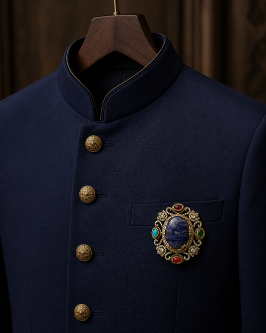 Indrajeet Blue & Multi Colour Men's Brooch for Wedding & Festive Wear
