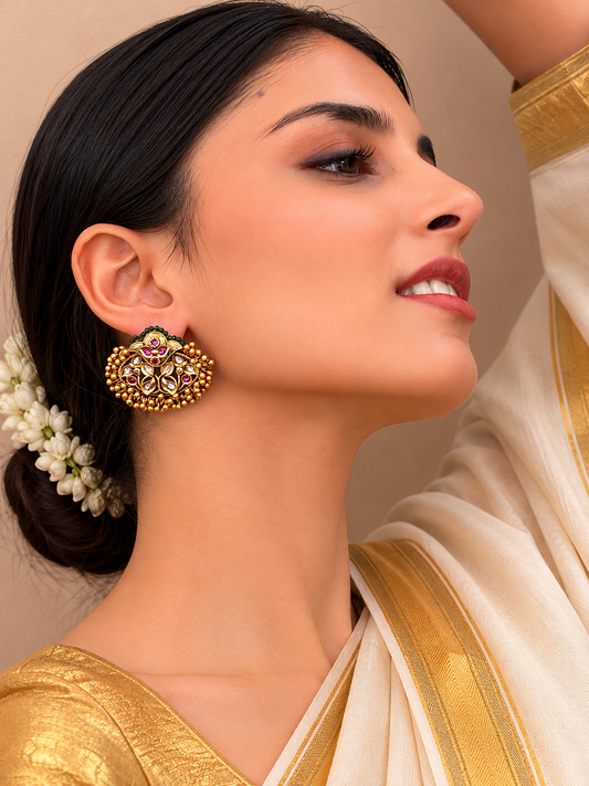 Saloni Antique Gold Ghungroo Tukda Stud Earrings