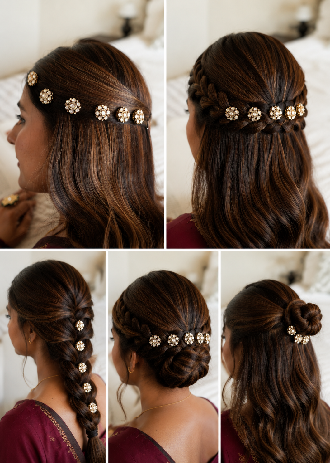 Mehira Polki and Zircon Hair Clip Set of 5