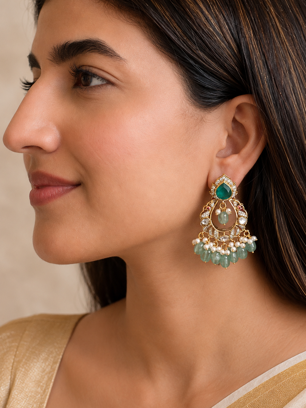 Malti Emerald Polki Earrings