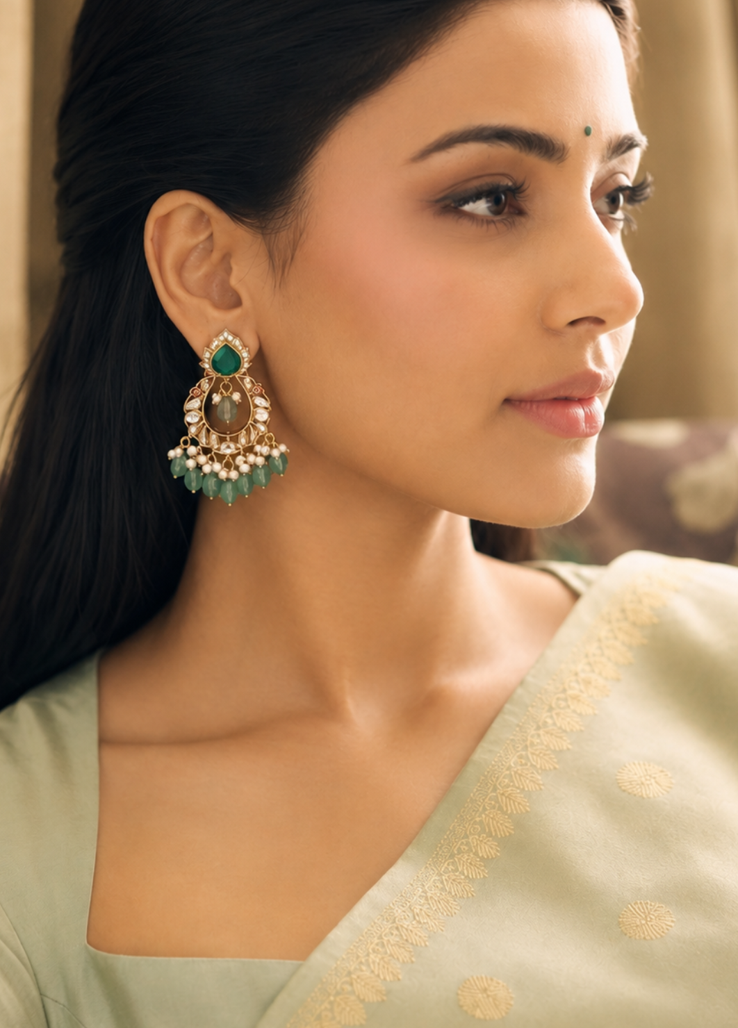 Malti Emerald Polki Earrings