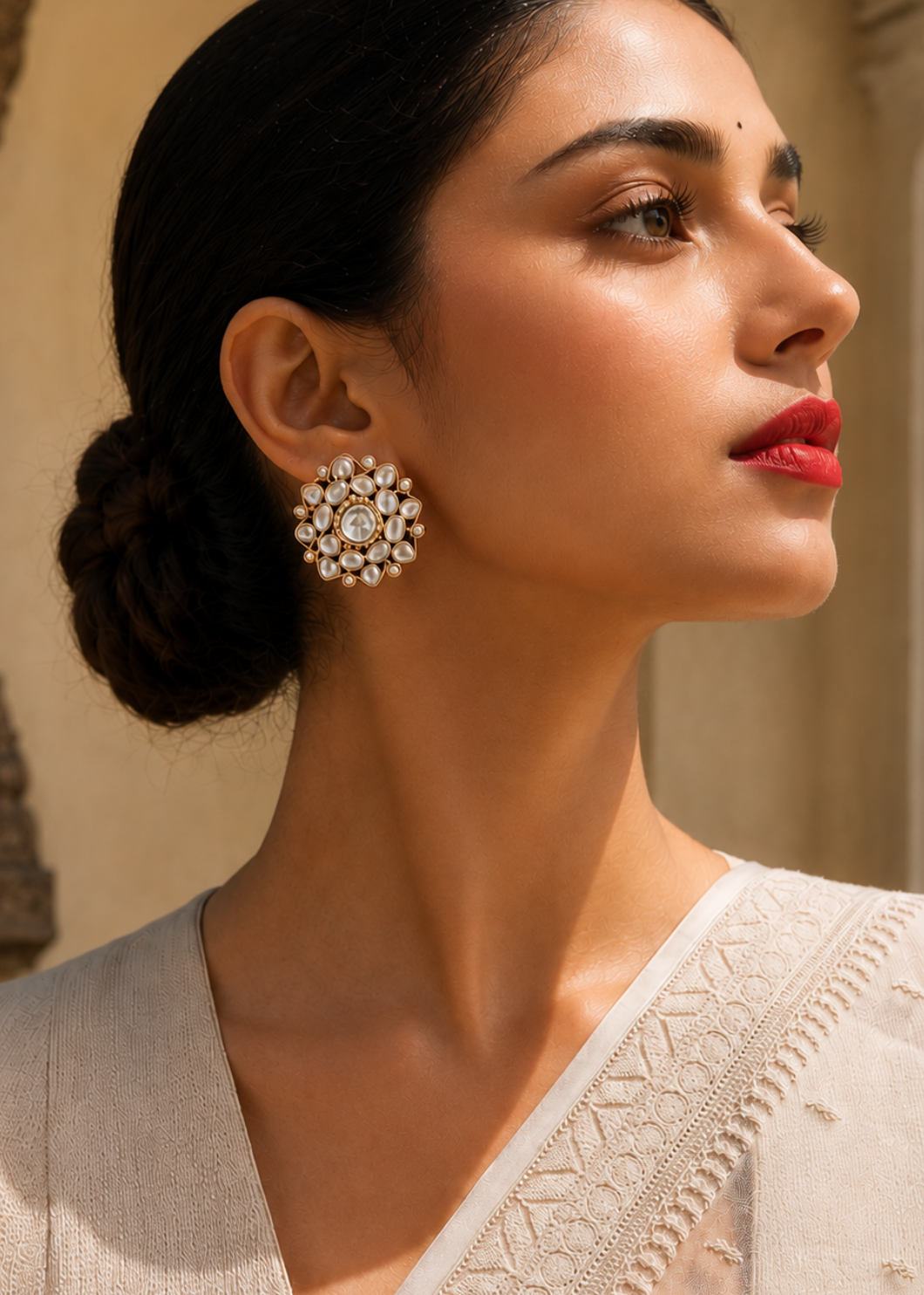 Raima Gold Finish Mossanite Polki Stud Earrings