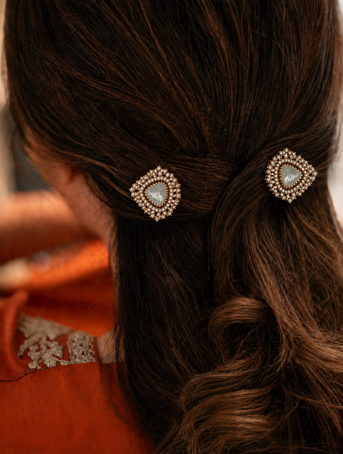 Mehra Polki and Zircon Hair Clip Set of 2