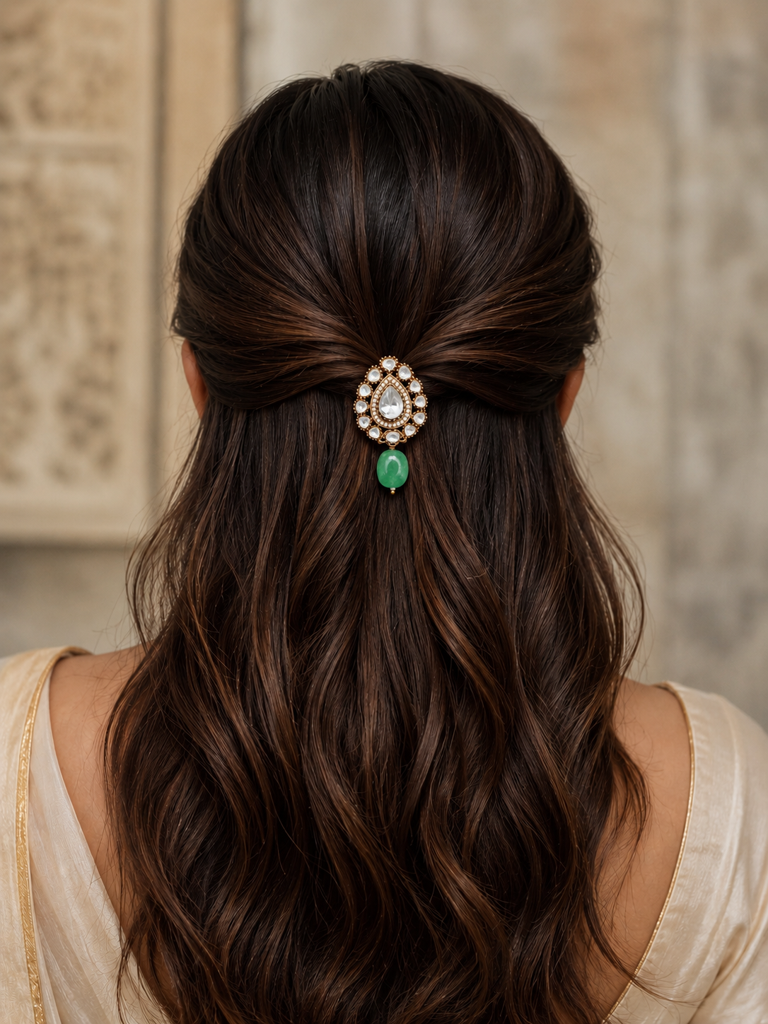 Shreen Polki and Emerald Hair Clip