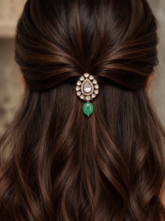 Shreen Polki and Emerald Hair Clip
