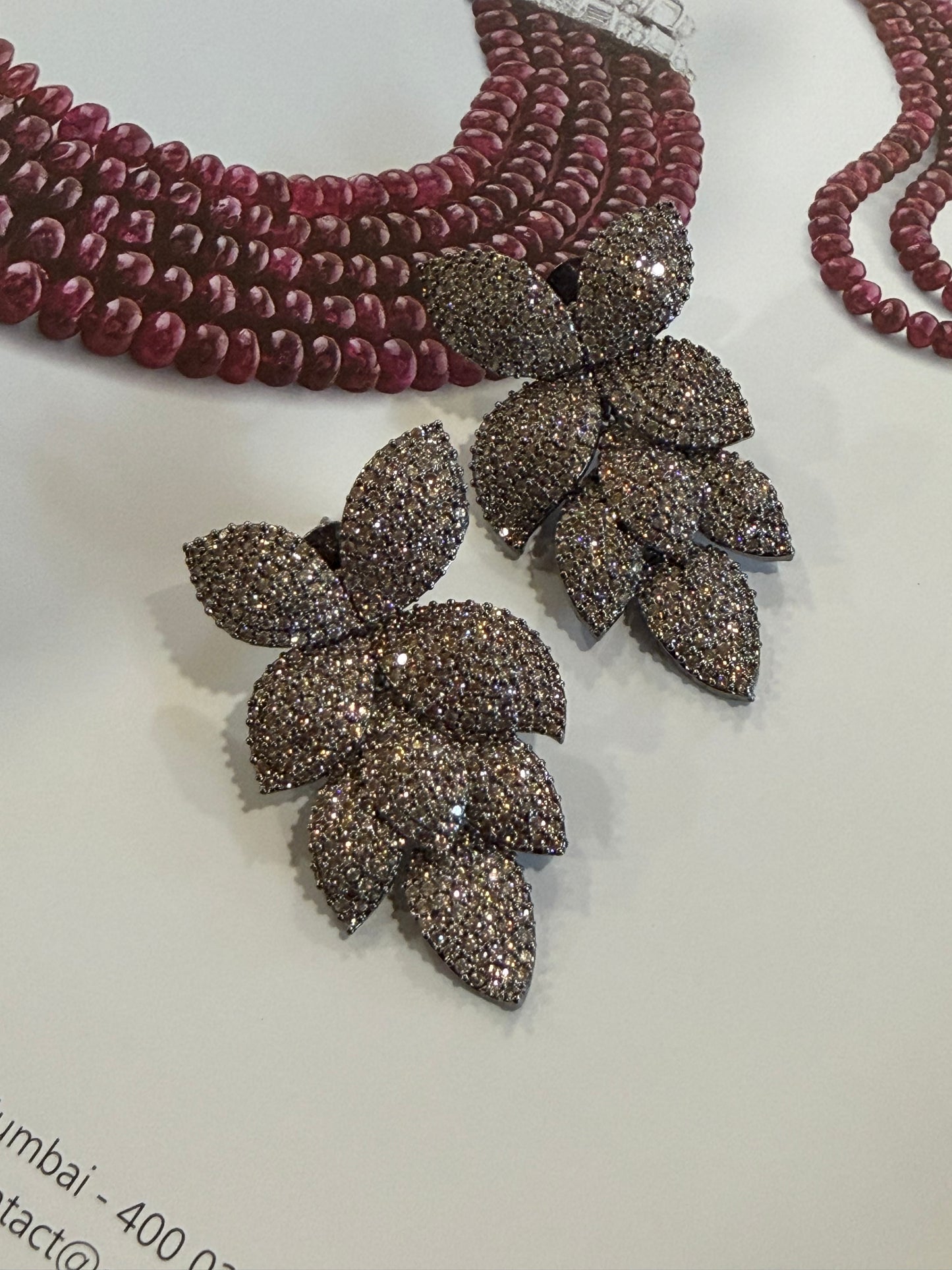 Farah Light Brown- Champagne diamond Leaf Earrings for Party and Cocktail