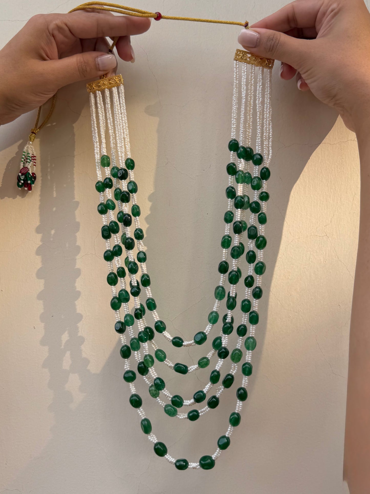Sundaram Pearl & Green Onyx Mala Necklace