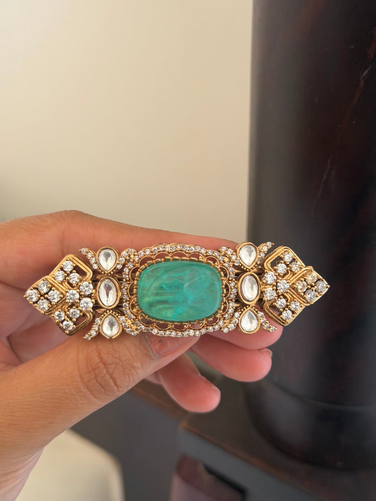 Milaap Mint Green Kundan Polki Hairclip