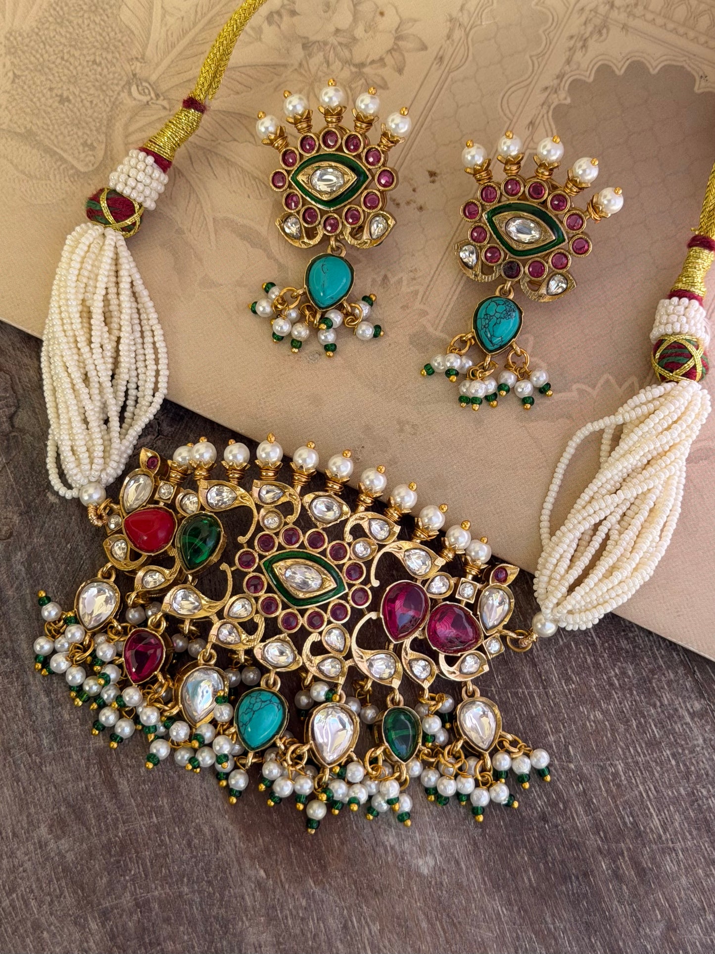 Aaramya Navratna Choker Necklace Set