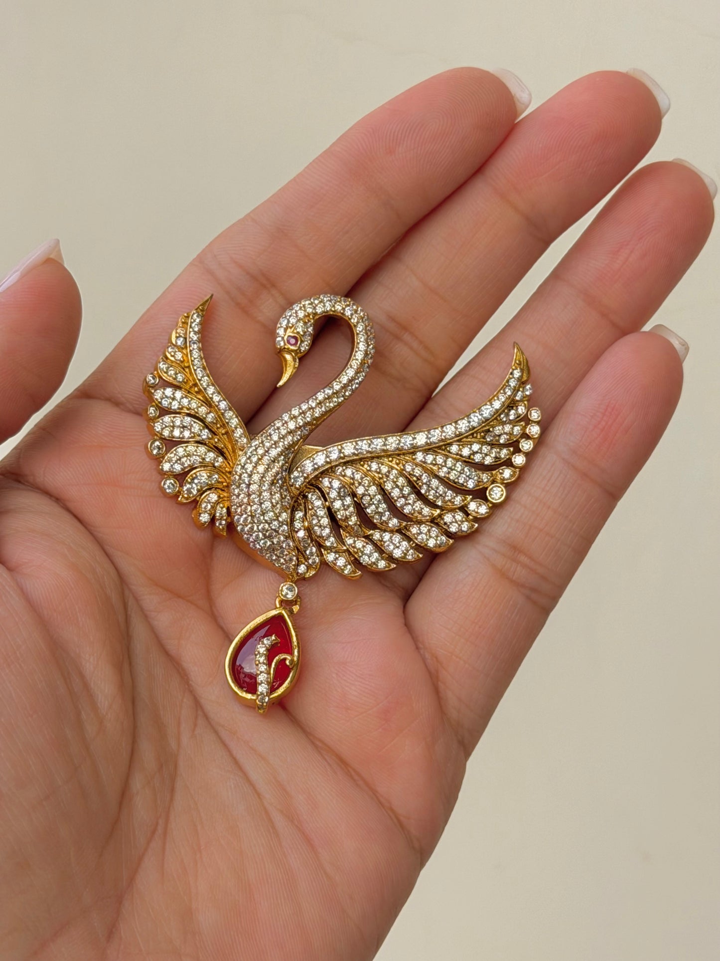 Moli Bird Zircon Red Unisex Brooch