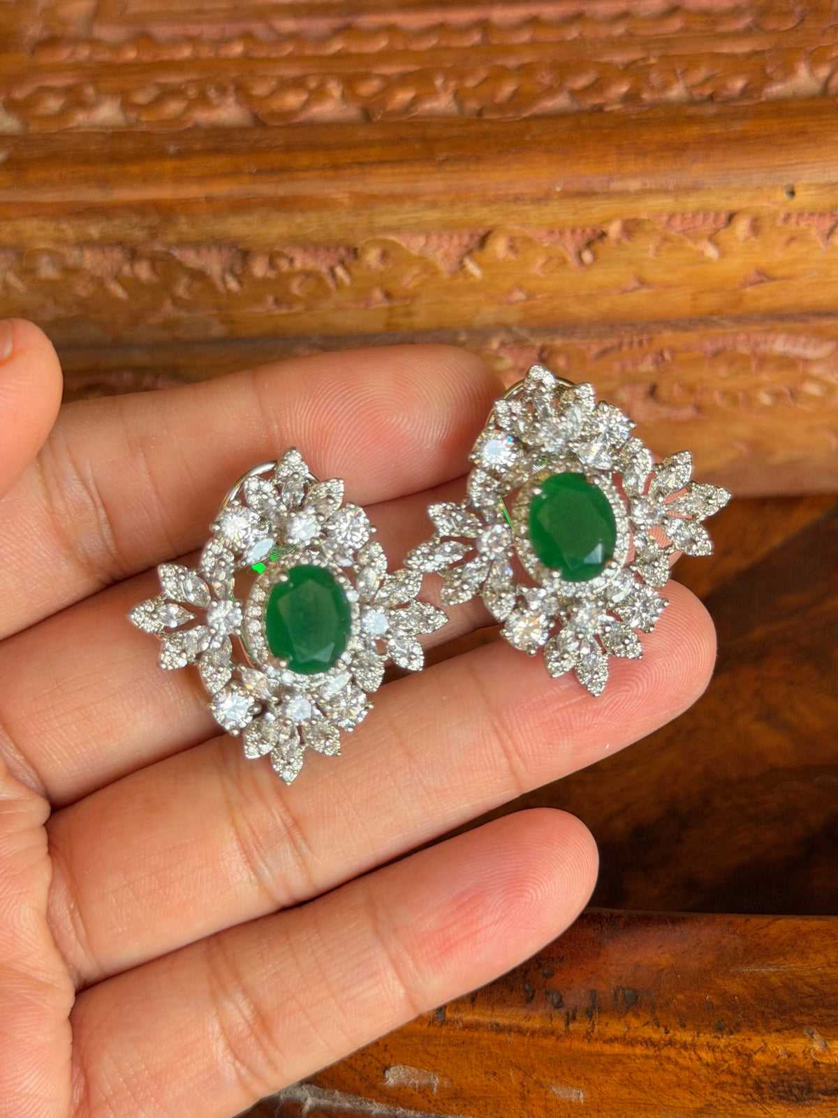 Vrushali Emerald Zircon Stud Real Gold Look Earrings