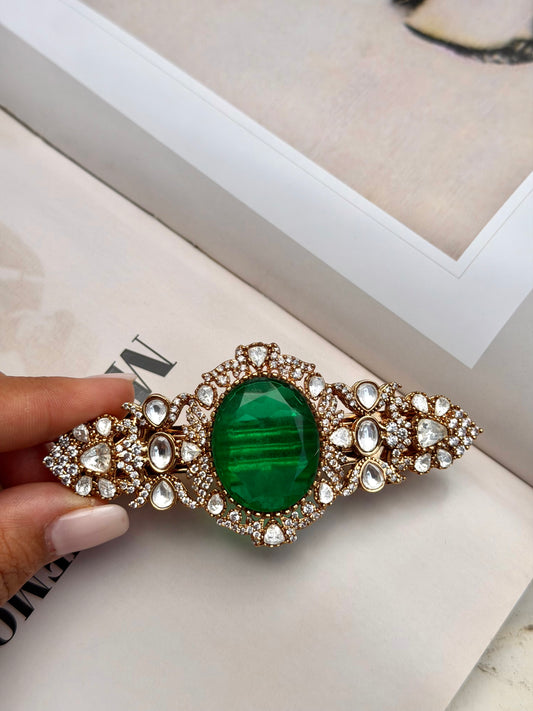 Alina Kundan Emerald Hair Clip for Women