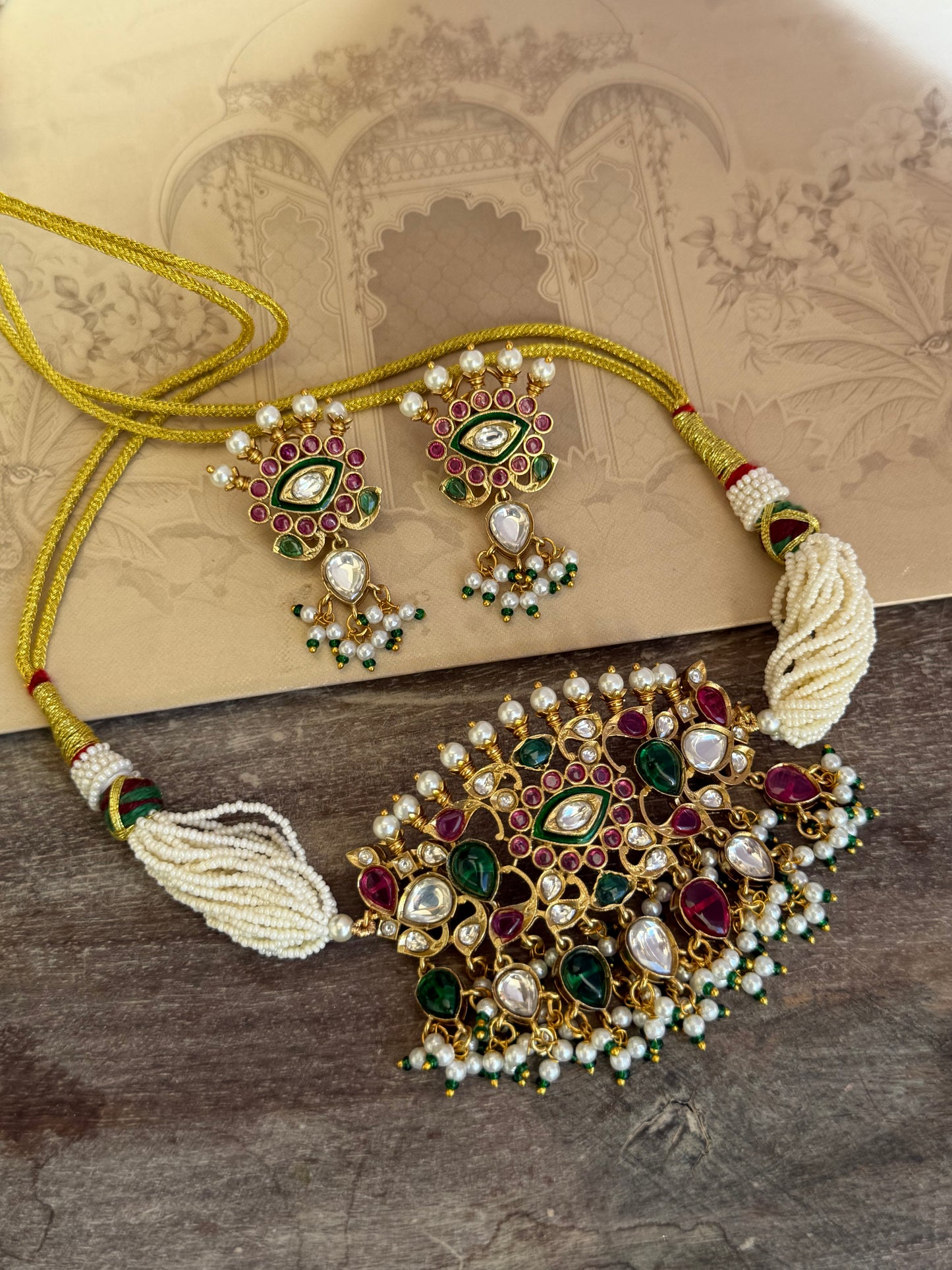 Aarohi Multicolour Polki Choker  Necklace Set