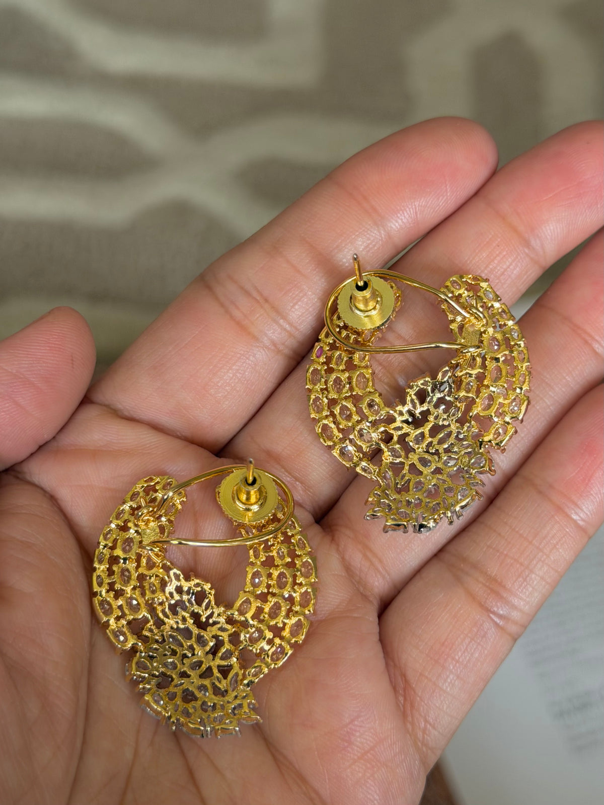 Pihu Real Look Champagne Zircon Front Back Earrings with Ear Clips