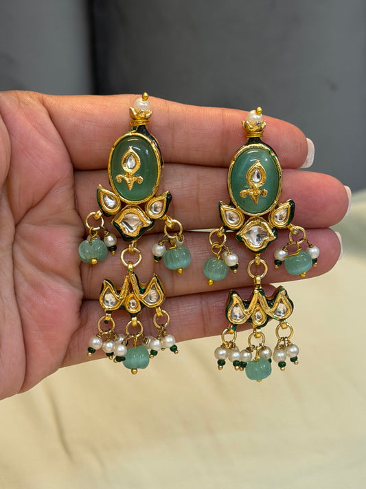 Aruna Green Kundan Earrings