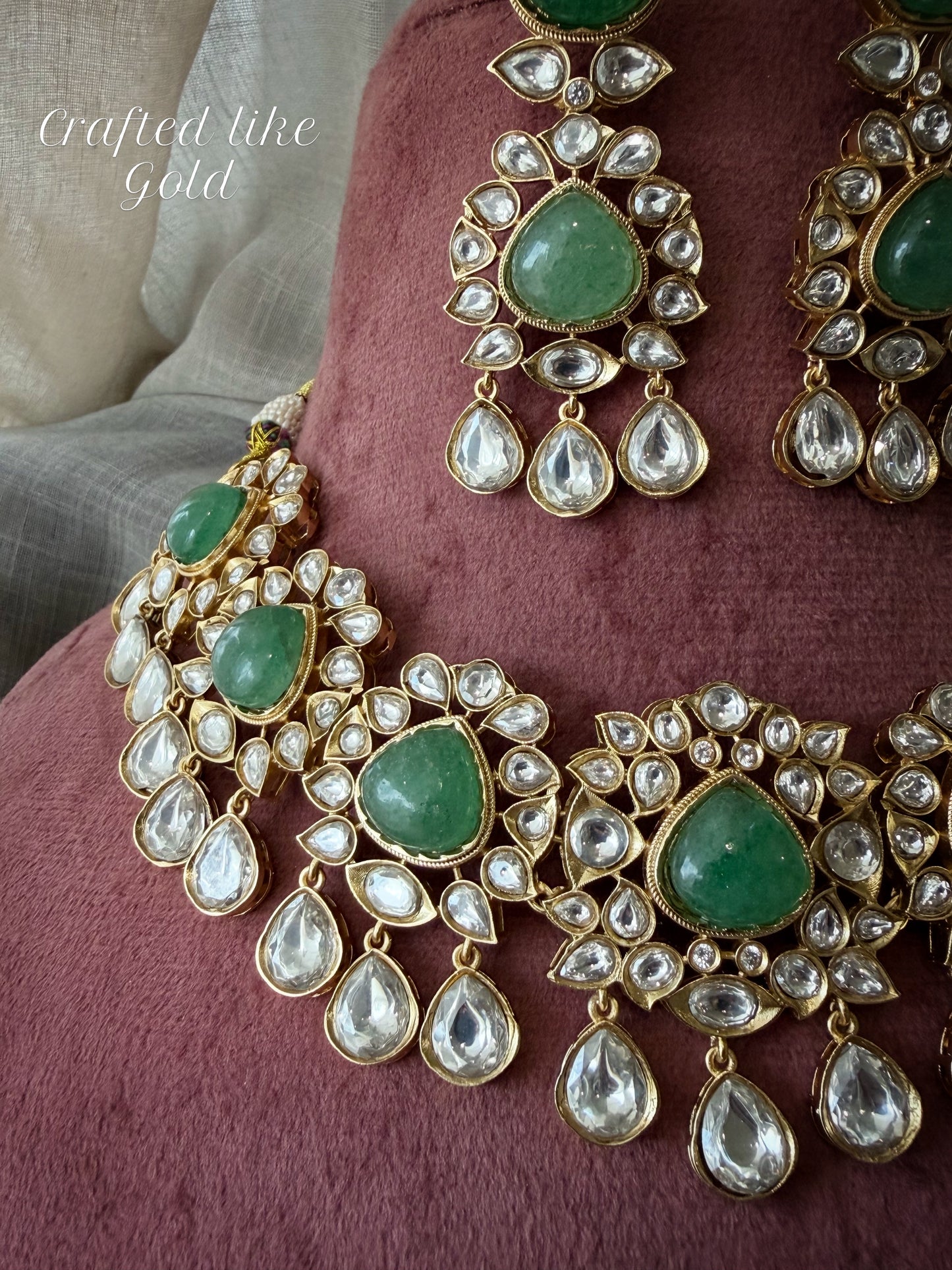 Harago Bridal Kundan Polki & Emerald Necklace Set