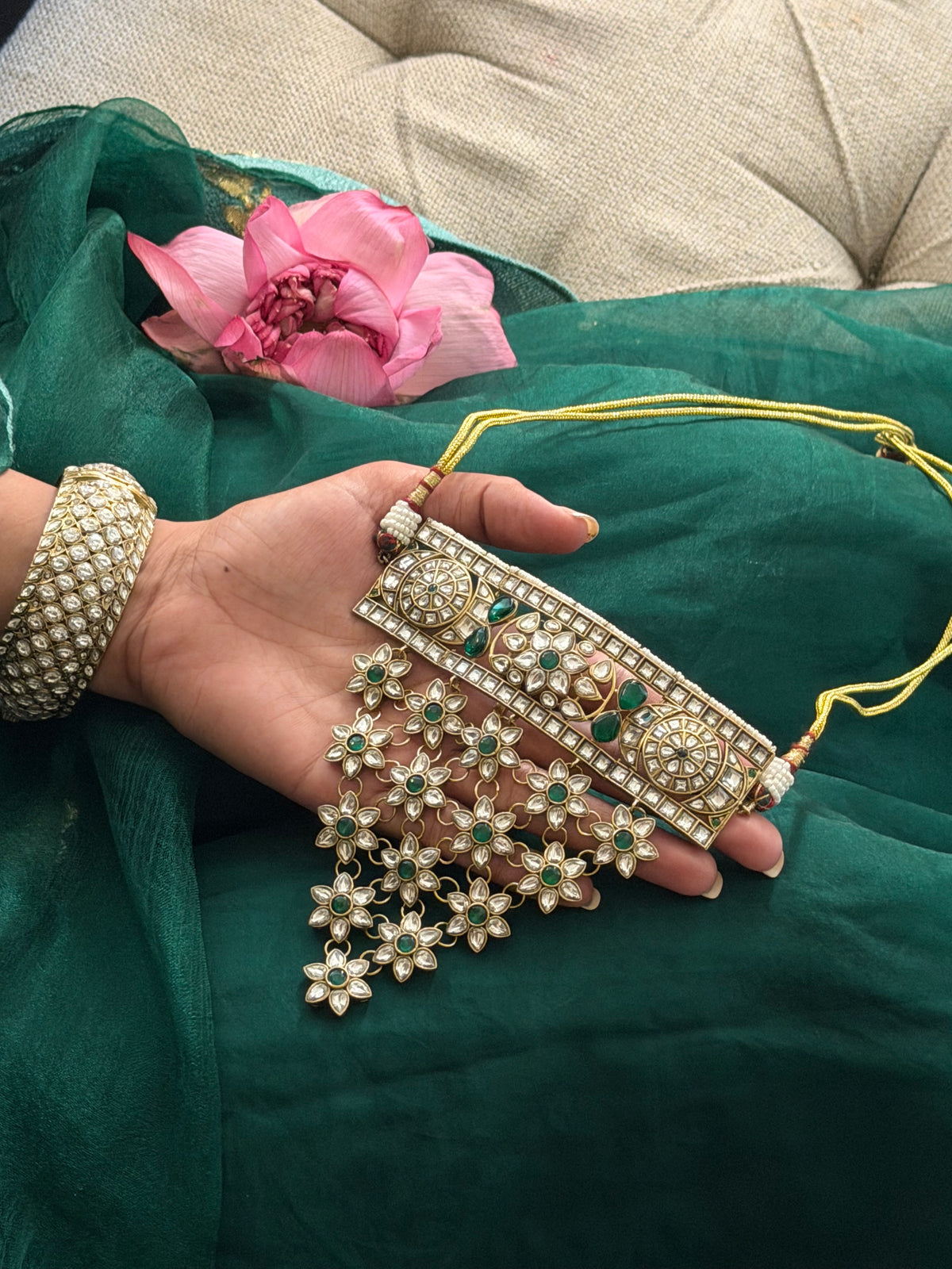 Rehat Emerald Polki Aad Necklace Set - Sitara’26 Collection
