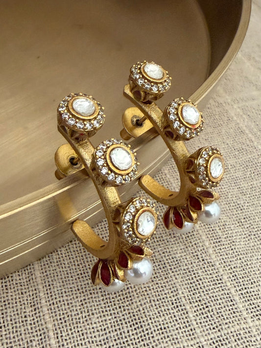 Ark Kundan Enamel Hoop Earrings