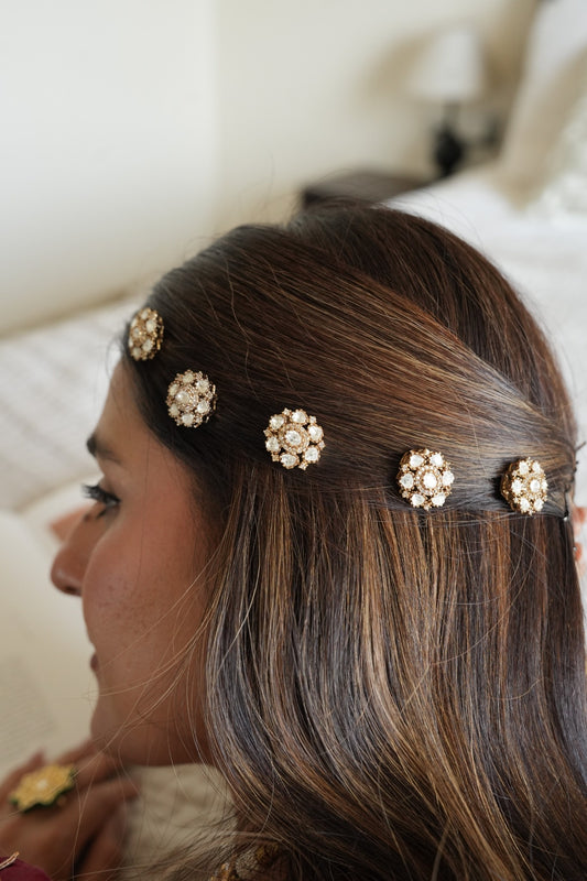 Mehira Polki and Zircon Hair Clip Set of 5