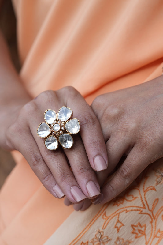 Suman Floral Polki Ring