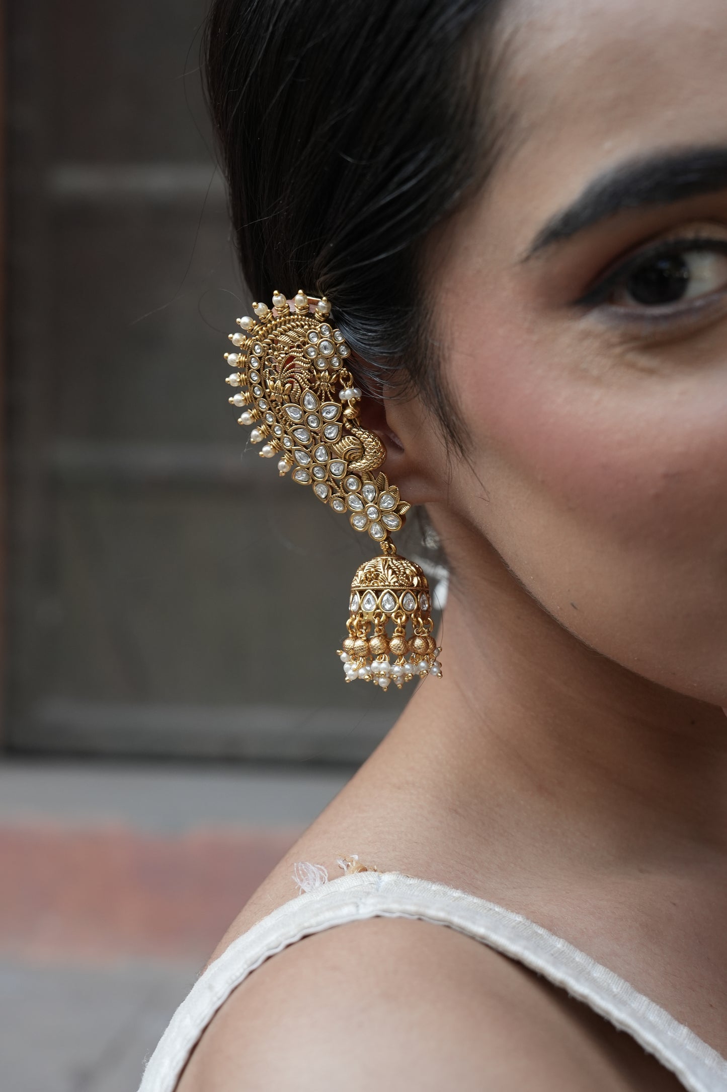 Adah Polki and Pearl Jhumka Earcuffs