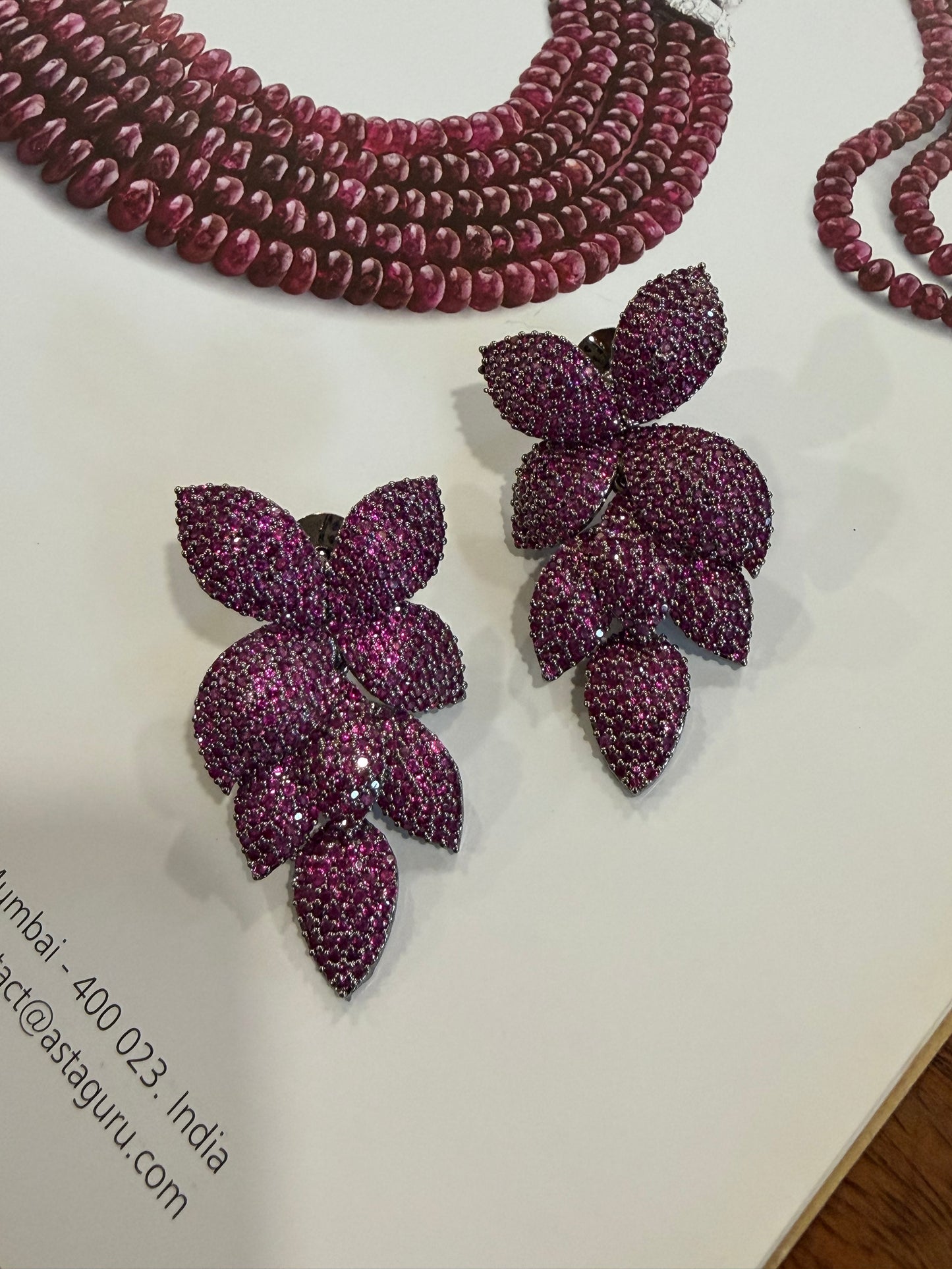Farah Ruby Red Leaf Diamond Earrings for Party and Cocktail