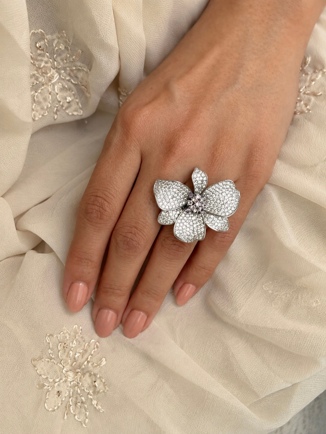 Ruv Diamond Orchid Zircon Ring - Adjustable