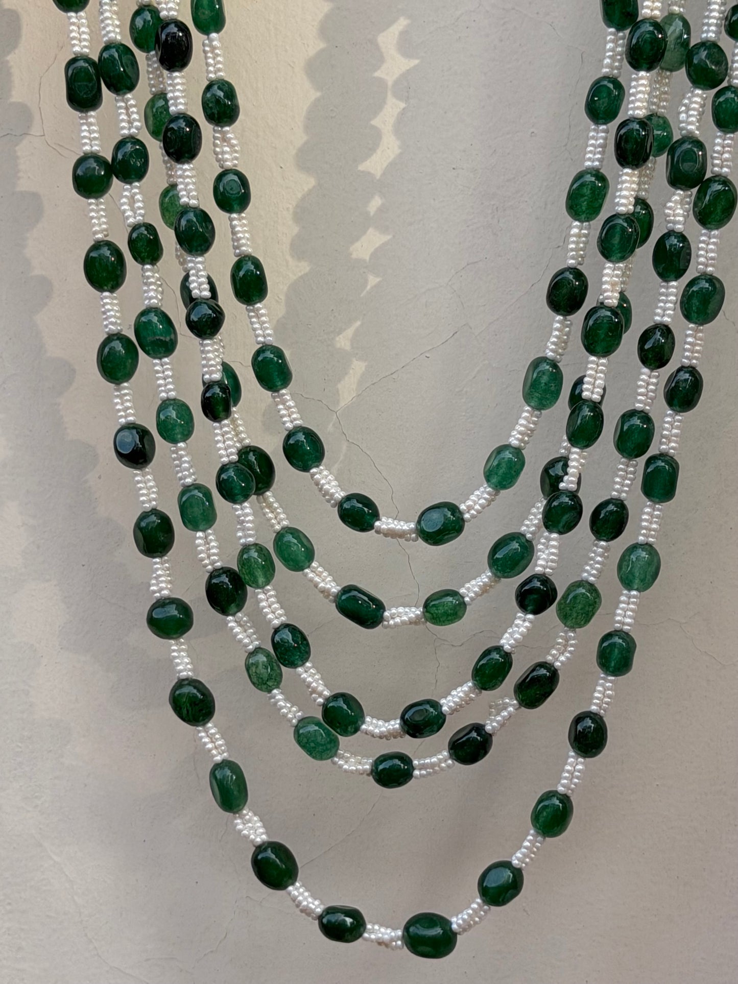 Sundaram Pearl & Green Onyx Mala Necklace