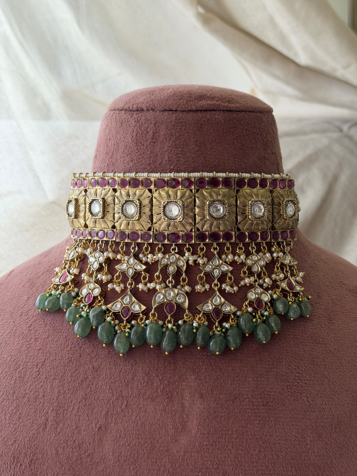 Sabira Antique Gold Polki Choker Necklace Set