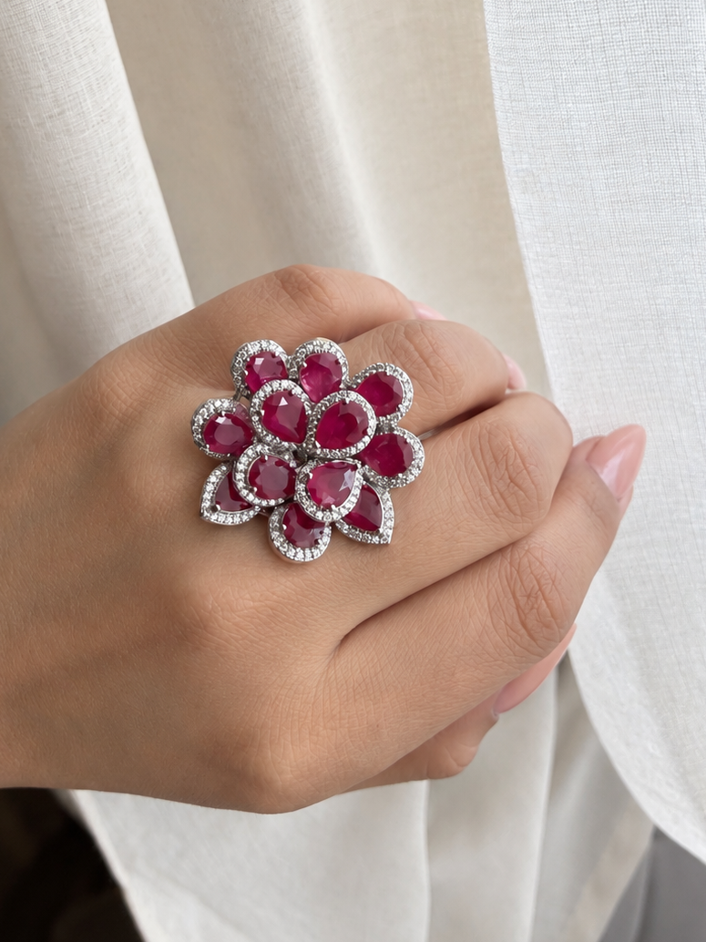 Sanya Imitation Ruby & Zircon Adjustable Ring