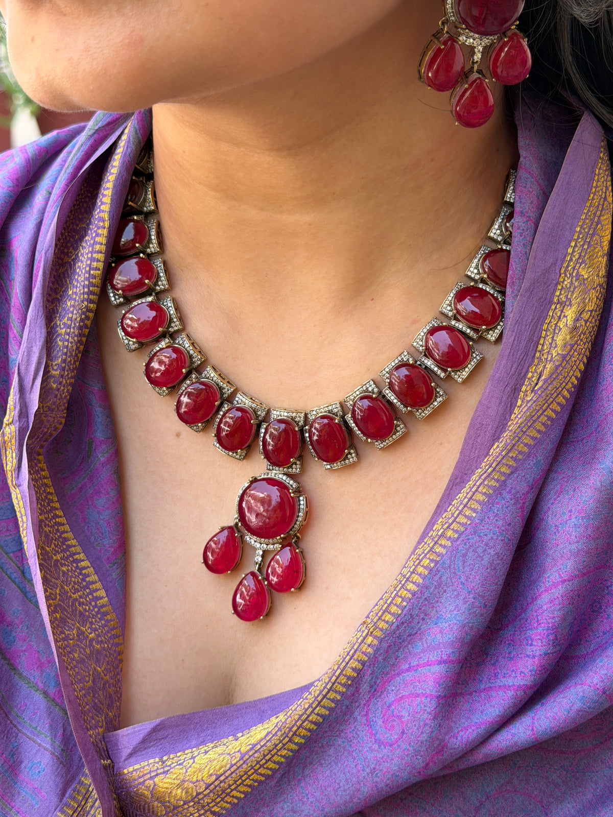Manya Ruby Doublet Necklace Set