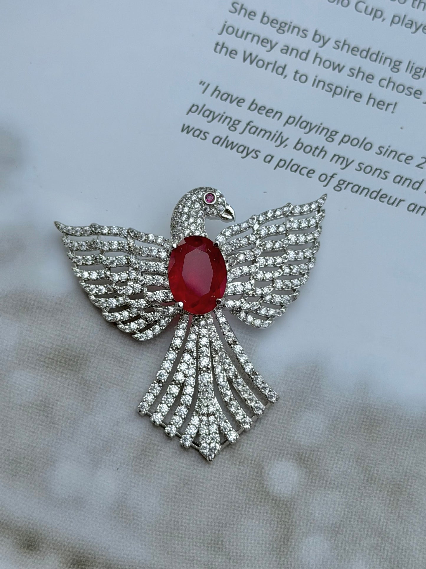 Edul Mens Zircon Brooch- Red