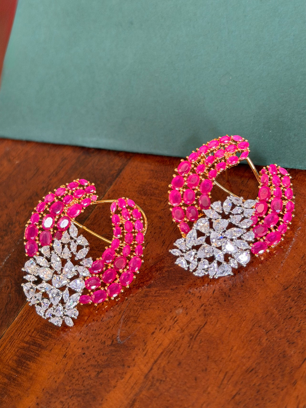 Pranati Ruby Diamond Real Look Zircon Front Back Earrings with Ear Clips