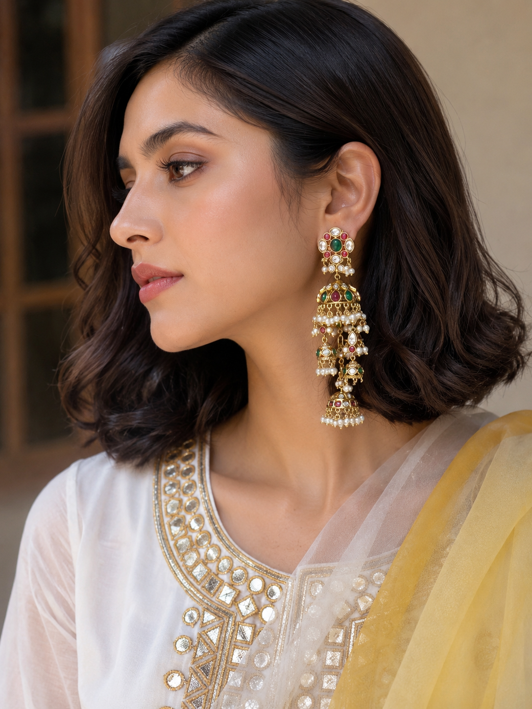 Avatika Kundan Polki Dangler Jhumki Earrings