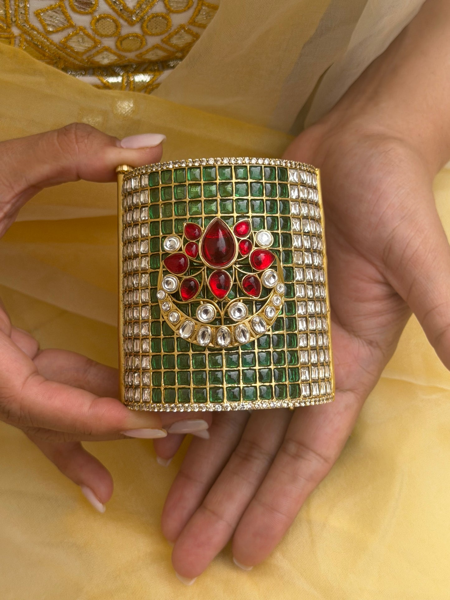 Qira Polki Kundan Reversible Statement Bangle Cuff - Fits size 2.2-2.6