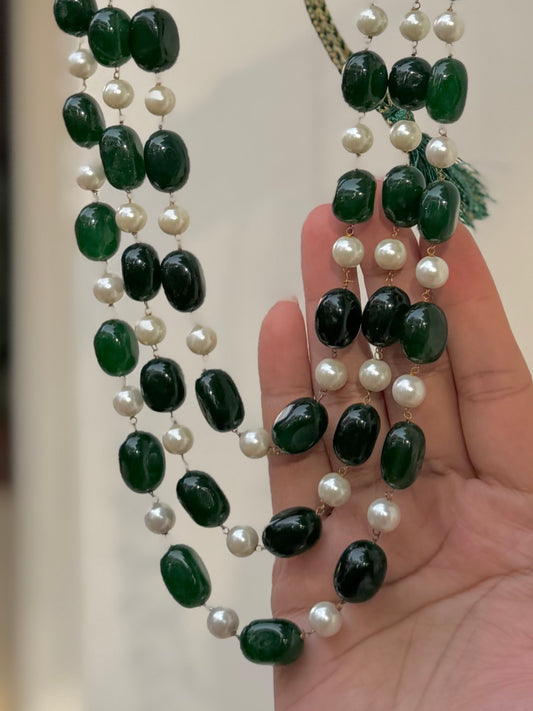 Satlaj Green Onyx and Pearl Mala Necklace