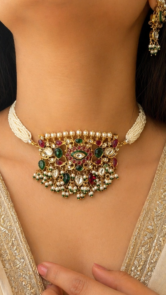 Aarohi Multicolour Polki Choker  Necklace Set