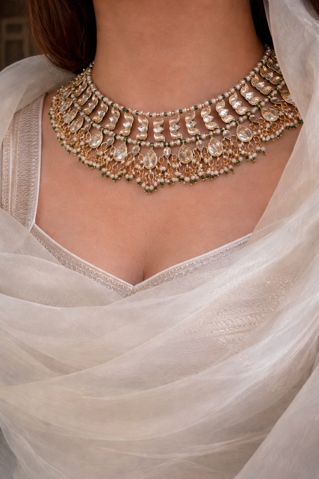 Vasant Kundan Necklace with Earrings and Maangtikka
