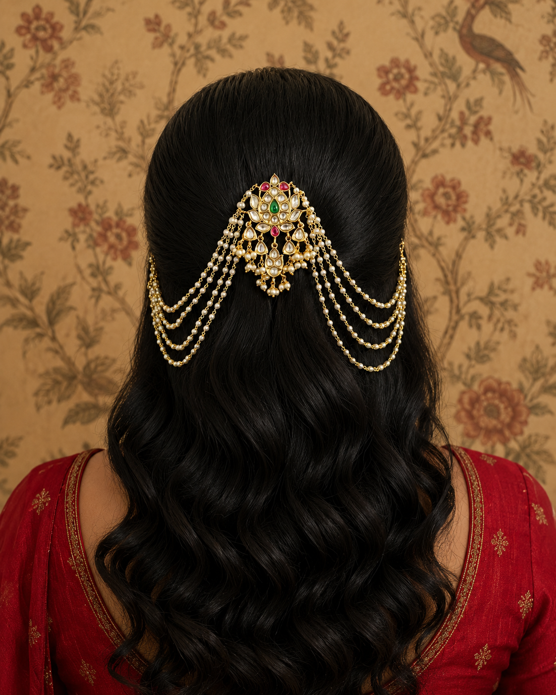 Delara Kundan Hairclip with Pearl Sahara for Bridal and Festive Hairstyle