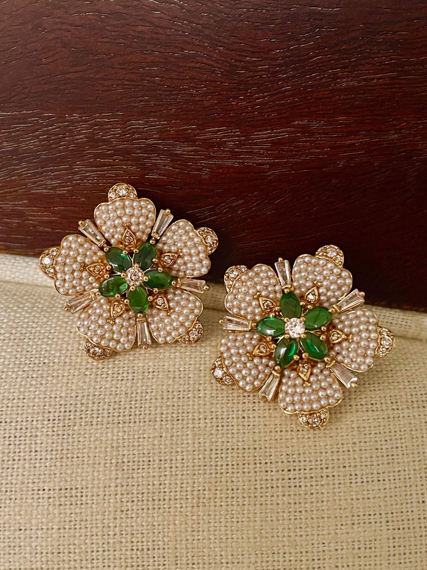 Mirangi Green Pearl Floret Earrings
