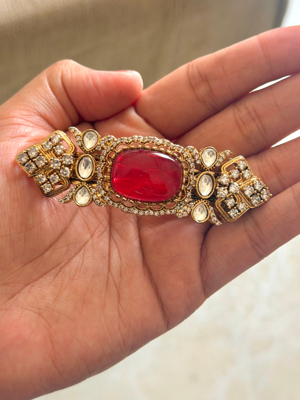 Milaap Ruby Polki Kundan Hair Clip
