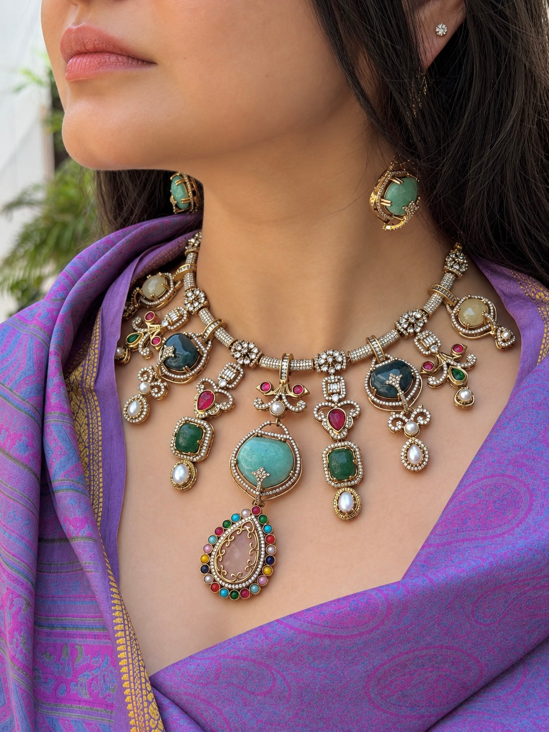 Nurvi Turquoise Multi Fusion Doublet Zircon Necklace Set