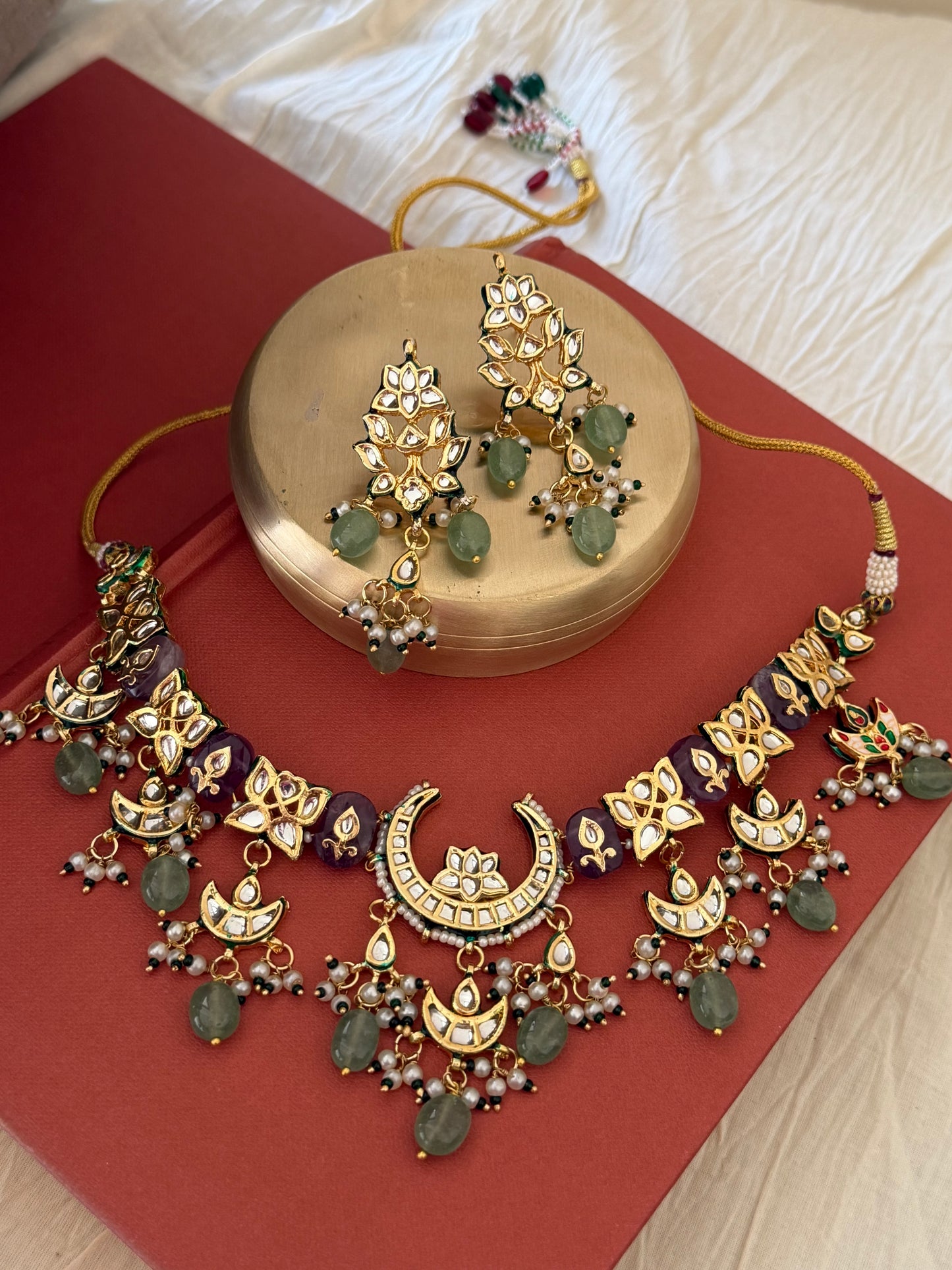 Radha Kundan Amethyst Choker Necklace Set