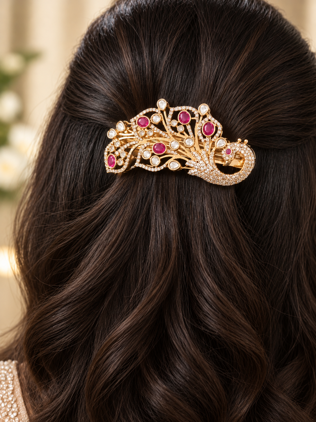 Mor Red Kundan Hairpin for Women