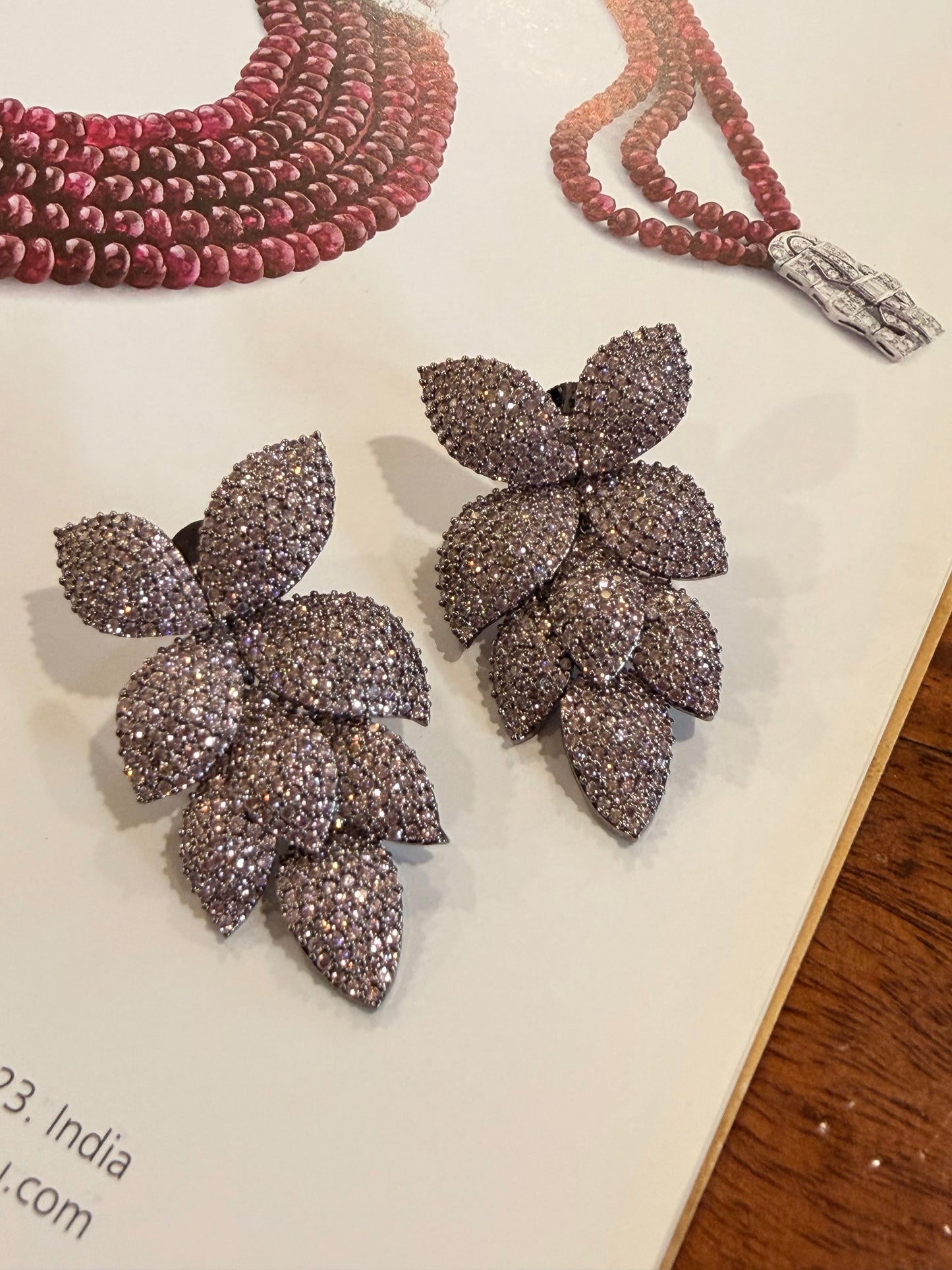 Farah Light Pink Leaf Diamond Earrings for Party and Cocktail